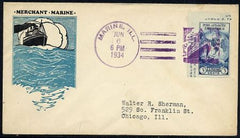 US Illinois, Marine 735a Fancy Cancel Cover, Ship cancel