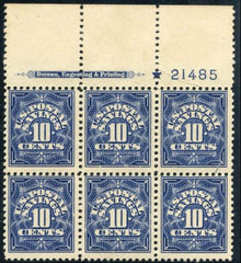 US PS6 Savings Stamp Fine NH Top Plate Block of 6