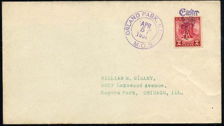 US Illinois, Orlando Park 645 Fancy Cancel Cover, Easter