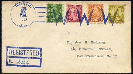 US Illinois, Worth 632, 638, 640, 683 Fancy Cancel Cover, Large W