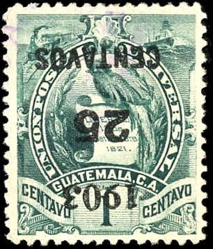 Guatemala 124a VF Used Inverted overprint