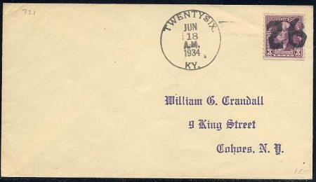 US Kentucky, Twenty Six 721 fancy Cancel Cover