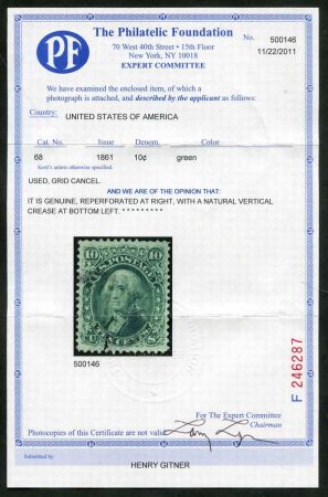 US 68 Early Classics VF - XF Grid Cancel XF Tiny Flaws with PFC