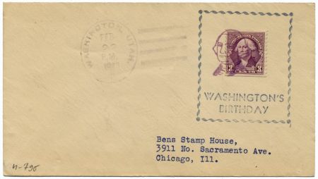 US Utah, Washington 720 Fancy Cancel Cover, GW Birthday