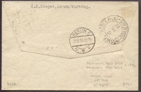 Estonia 1933 Chicago flight to Recife, Brazil S238E