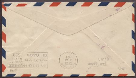 US 1933 Scott 701 (3x) Century of Progress Flight postmarked Oct 2