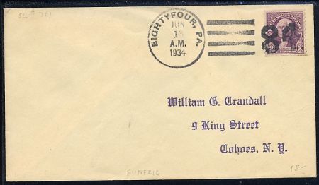 US Pennsylvania, Eightyfour 721  Fancy Cancel Cover, 84