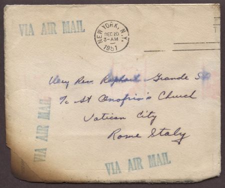 Vatican 1951 Rome Crash Cover with Envelope