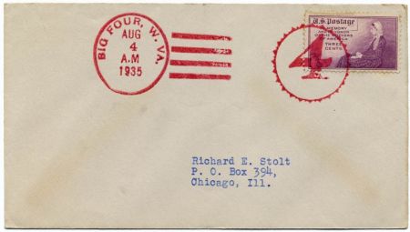 US West Virginia, Big Four 738 Fancy Cancel Cover, "4" in Circle