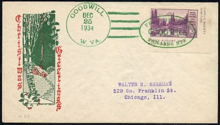 US West Virginia, Goodwill 750a Fancy Cancel Cover, Christmas