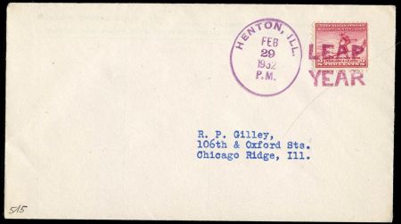 US Illinois, Henton 716 Fancy Cancel Cover, Leap Year