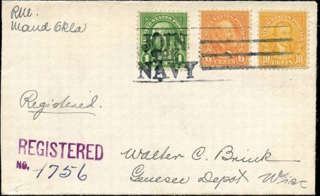 US Oklahoma, Maud 632, 638, 642 Fancy Cancel Cover, Navy