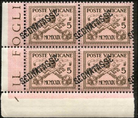 Vatican J1 XF NH Strong Shifted Ovpt to left LL Corner Block