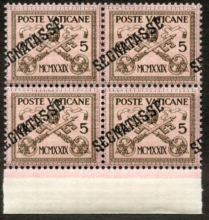 Vatican J1 XF NH LR Block of 4 Ovpt Plate Number 40