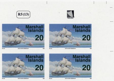 Marshall Is. 445 Imperf Block of 4, Dutch Ship Eendracht