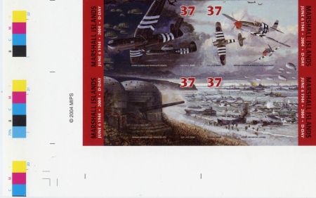 Marshall Is. 834 Imperf Block of 4, WWII ,D-Day Anniversary