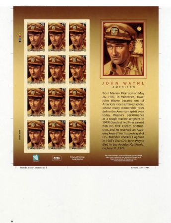 Marshall Is. 841 Imperf Miniatrue Sheet of 12, John Wayne