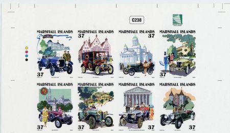 Marshall Is. 865 Imperf Block of 8, Vintage Cars