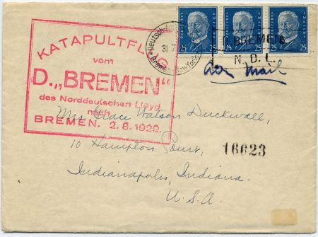 Germany 1929 Catapult Cover, Bremen