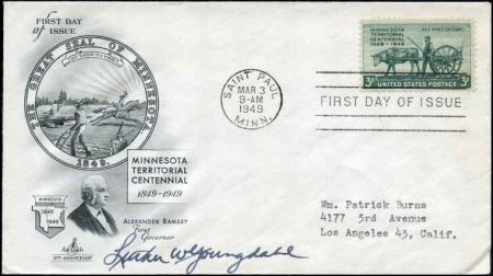 US 981 Autographed Cover, Gov. Youngdahl of MN