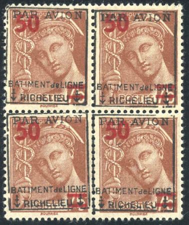 France 404 "Richelieu" (M+D) 1 1941 Richelieu ovpt on Sc. 404 VF NH Block of 4