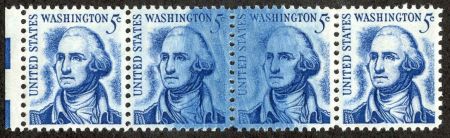 US 1283B Error Horizontal strip of 4, overinked on center 2 stamps