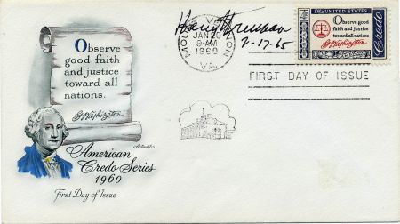 US 1139 FDC Signed by President Harry Truman, 1965