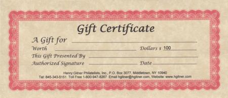 100.00 Gift Certificate