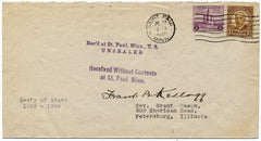 US 729, 684 Cover Signed by Frank B. Kellogg, Sec State, Nobel