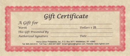 025.00 Gift Certificate