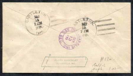 US Indiana, Castleton 632, 642, 651, 683 Fancy Cancel Cover, Negative Castle in Rectangle