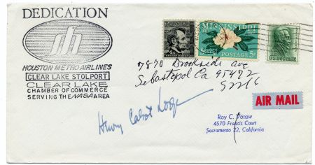 US 1337 Houston Metro  Airlines Dedication Cover Signed by Sen. Henry Cabot Lodge Jr.