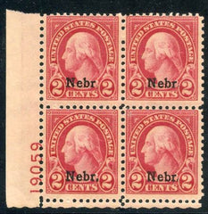 US 671 Fine Mint NH Nebraska Overprint Plate Block 19059 LL cv $90