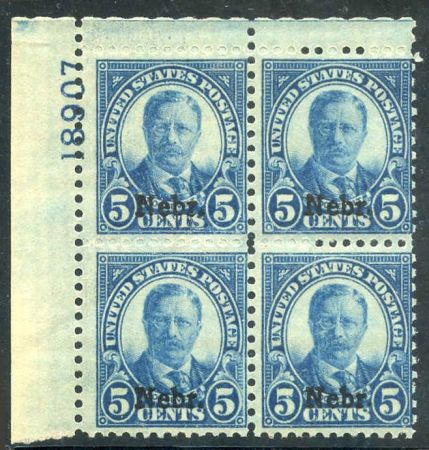 US 674 JF NH Nebraska Overprint Plate Block 18907 UL cv $425