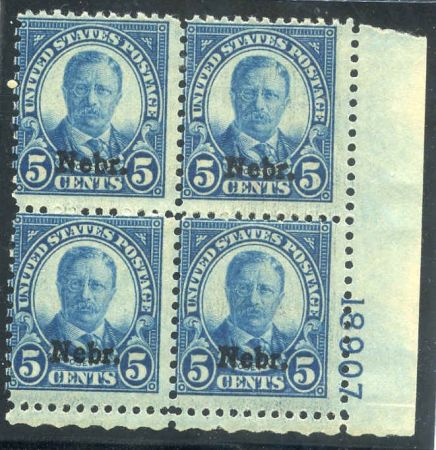 US 674 Ave NH Nebraska Overprint Plate Block 18907 LR cv $425