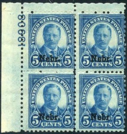 US 674 Ave LH Nebraska Overprint Plate Block 18908 UL cv $300