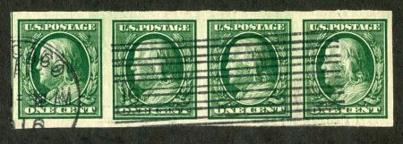 US 343 Washington / Franklin Used XF Horizontal Strip of 4 cv $24