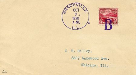 US Illinois, Braceville 681 Fancy Cancel Cover, Solid "B" Cancel