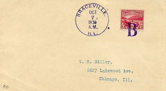 US Illinois, Braceville 681 Fancy Cancel Cover, Solid "B" Cancel