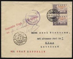 Finland 1930 Baltic Sea Flight to Latvia with Two Zeppelin Stamps