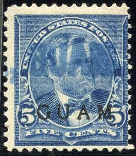 US Guam 5 Possessions Ave Used S/L "Guam" cancel in Blue cv 45.00 ++