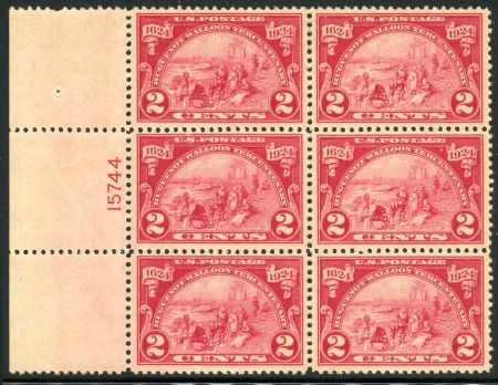 US 615 Almost VF H-LH Plate Block of 6 Minor Disturbed Gum cv $65