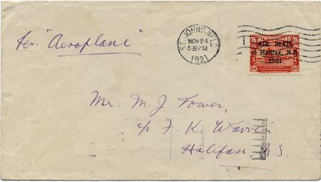 Newfoundland 1921 Early Airmail Cover with C3