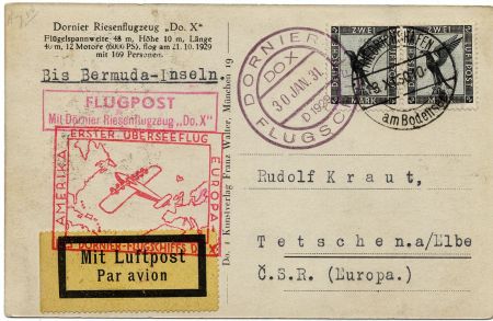 Germany 1930 Do-X Flight Card Addressed to Czechoslovakia