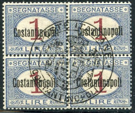 Italy Offices in Constantinople J4 Used S-O-N cancel Block of 4