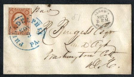 US 15L13 Local F - VF on Cover Number 11 VF but tiny flaw - Local on back cv 1000.00