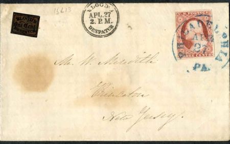 US 15L13 Local VF - XF on cover acid tied on front with number 11 4 full margins - exceptional!