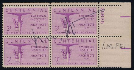 US 1089 Autographed Plate Block - I. M. Pei, Architect