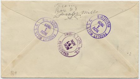 US South Carolina, Pacolet Mills 634, 655, 649, 650 Fancy Cancel Cover, "JJG"