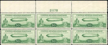 US C18 Airmail VF NH Top with Few Natural Gum Bends Plate Block